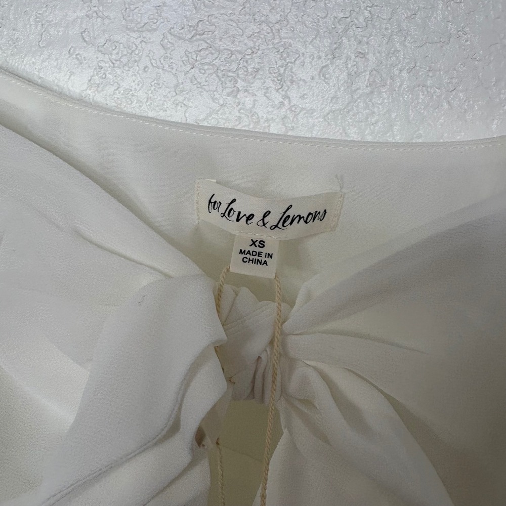 NWT For Love & Lemons Trisha Crop Top White Square Neck Long Sleeve Tie Front XS - Picture 6 of 13